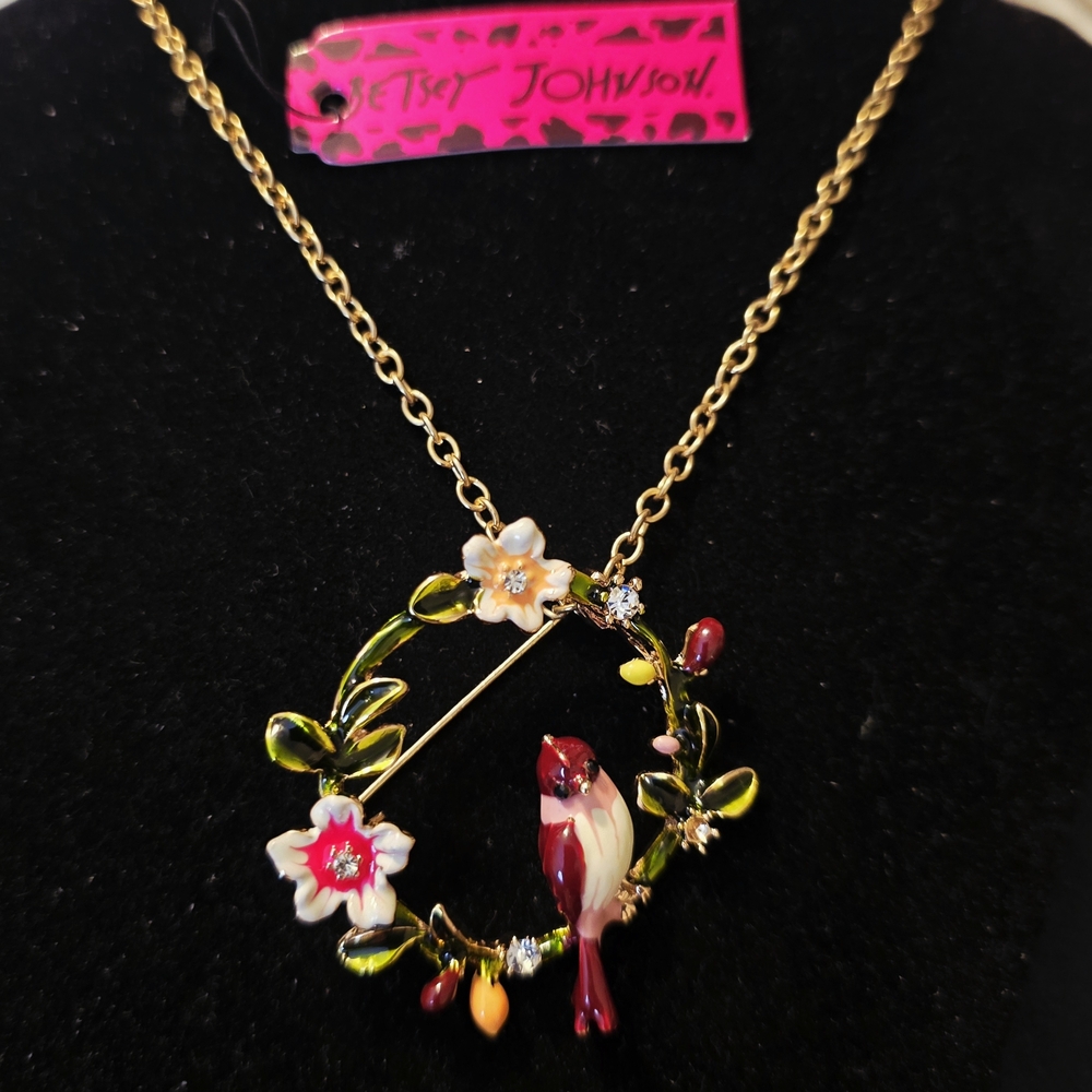 Betsey Johnson Gold Floral Bird Necklace